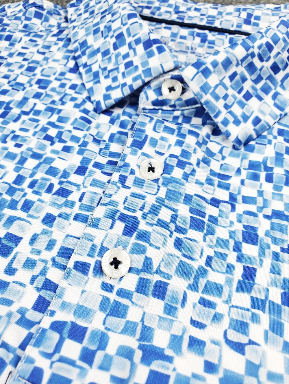 Maelreg Golf Polo Shirt XL Performance Stretch Blue Geometric Print Short Sleeve - Picture 6 of 9